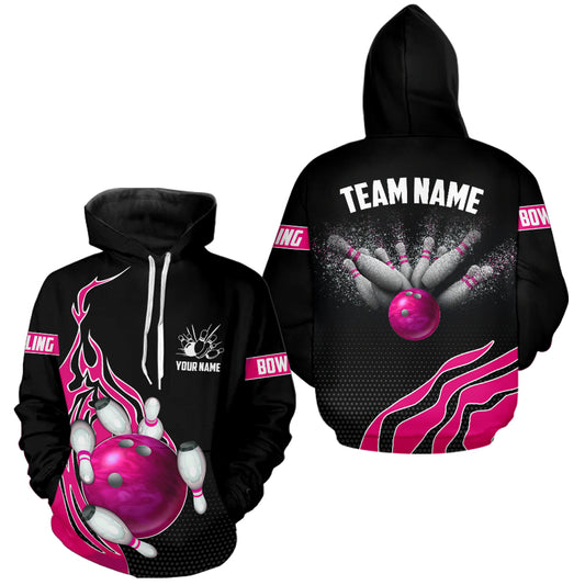 Pink Flame Bowling Hoodie Shirts, Custom Bowling Team Jerseys Bowler Outfits IPHW5219