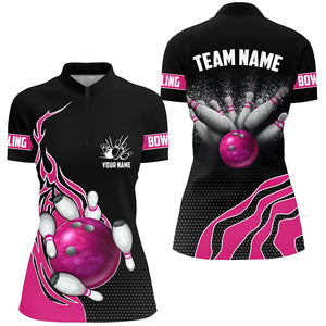 Pink Flame Bowling Polo Shirts For Women, Custom Bowling Team Jerseys Bowler Outfits IPHW5219