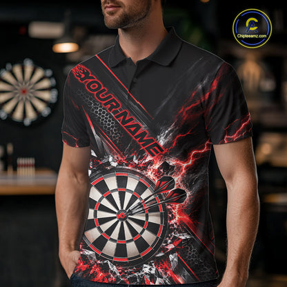 Custom Red Lightning Dart Impact Dart Tournament Men Polo Shirt, Dart Jersey IPHW12564