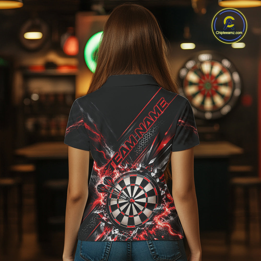 Custom Red Lightning Dart Impact Dart Tournament Women Polo Shirt, Dart Jersey IPHW12564
