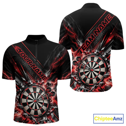 Custom Red Lightning Dart Impact Dart Tournament Men Quarter Zip Shirt, Dart Jersey IPHW12564