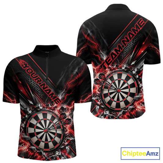Custom Red Lightning Dart Impact Dart Tournament Men Quarter Zip Shirt, Dart Jersey IPHW12564