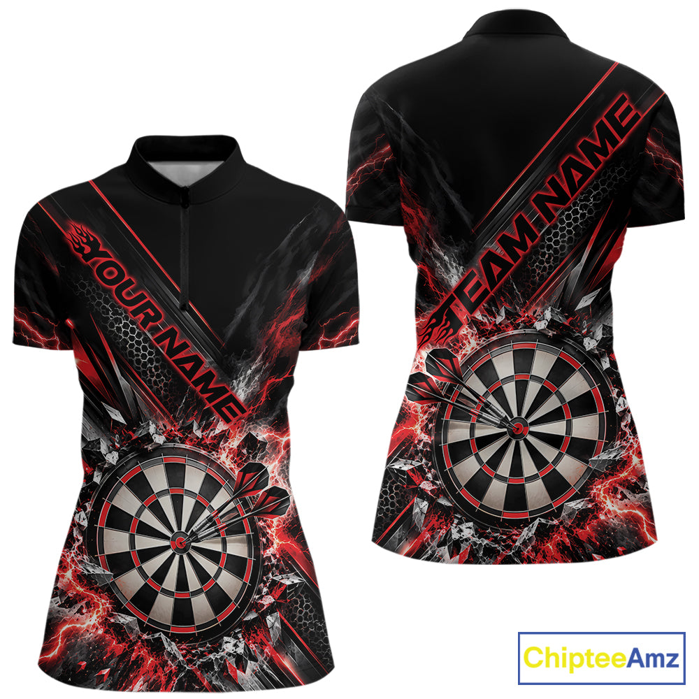 Custom Red Lightning Dart Impact Dart Tournament Women Quarter-Zip Shirt, Dart Jersey IPHW12564