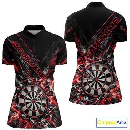 Custom Red Lightning Dart Impact Dart Tournament Women Quarter-Zip Shirt, Dart Jersey IPHW12564