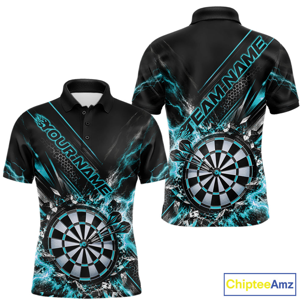 Custom Teal Blue Lightning Dart Impact Dart Tournament Men Polo Shirt, Dart Jersey IPHW12565