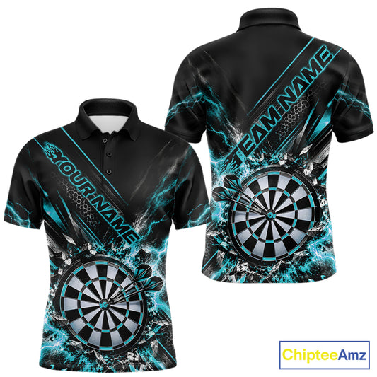 Custom Teal Blue Lightning Dart Impact Dart Tournament Men Polo Shirt, Dart Jersey IPHW12565
