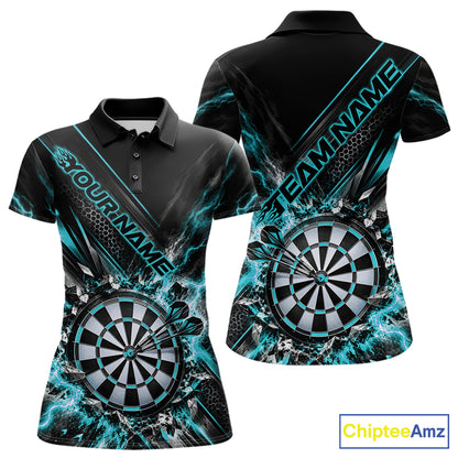 Custom Teal Blue Lightning Dart Impact Dart Tournament Women Polo Shirt, Dart Jersey IPHW12565