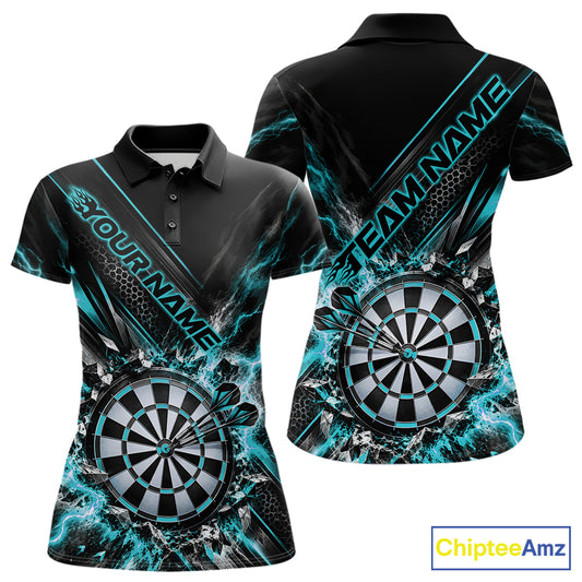 Custom Teal Blue Lightning Dart Impact Dart Tournament Women Polo Shirt, Dart Jersey IPHW12565