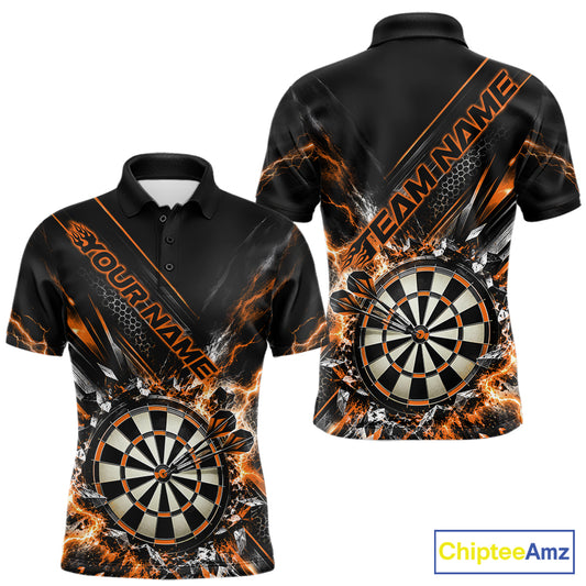 Custom Orange Lightning Dart Impact Dart Tournament Men Polo Shirt, Dart Jersey IPHW12566