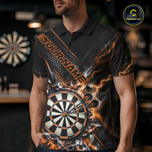 Custom Orange Lightning Dart Impact Dart Tournament Men Polo Shirt, Dart Jersey IPHW12566