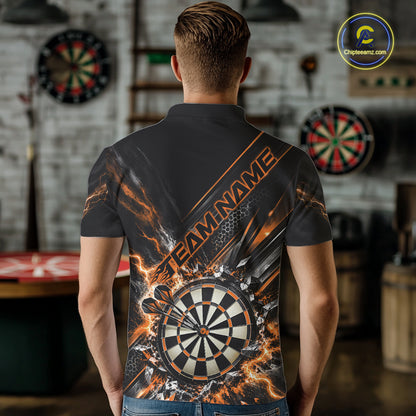 Custom Orange Lightning Dart Impact Dart Tournament Men Polo Shirt, Dart Jersey IPHW12566