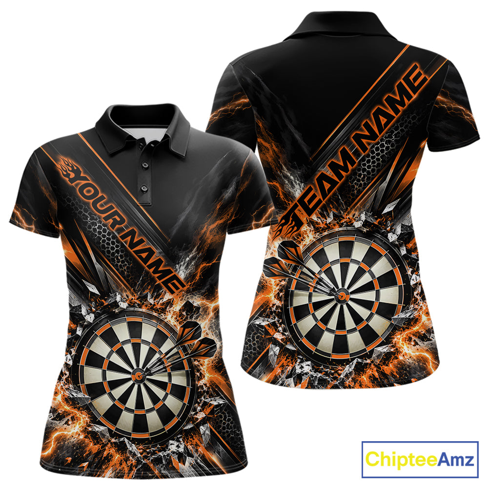 Custom Orange Lightning Dart Impact Dart Tournament Women Polo Shirt, Dart Jersey IPHW12566