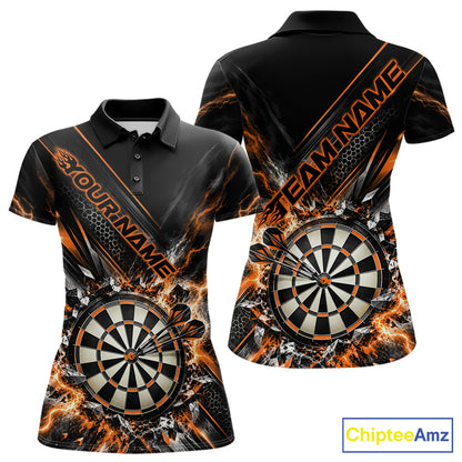 Custom Orange Lightning Dart Impact Dart Tournament Women Polo Shirt, Dart Jersey IPHW12566
