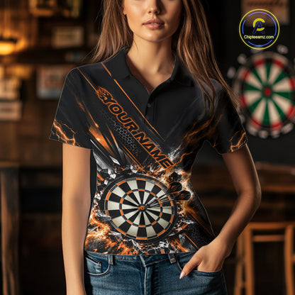 Custom Orange Lightning Dart Impact Dart Tournament Women Polo Shirt, Dart Jersey IPHW12566