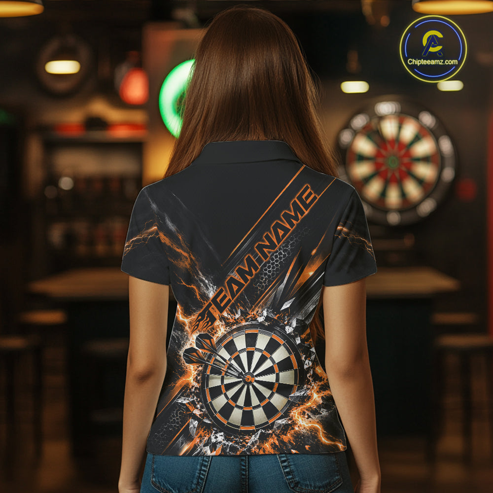 Custom Orange Lightning Dart Impact Dart Tournament Women Polo Shirt, Dart Jersey IPHW12566