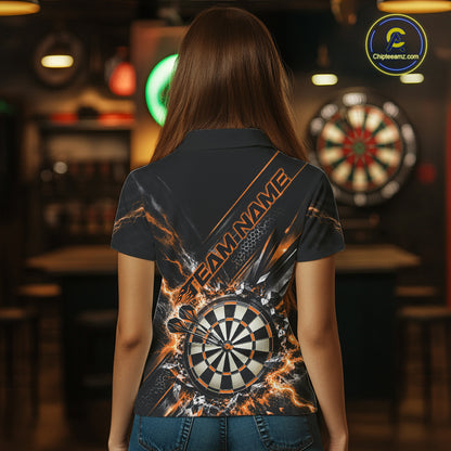 Custom Orange Lightning Dart Impact Dart Tournament Women Polo Shirt, Dart Jersey IPHW12566