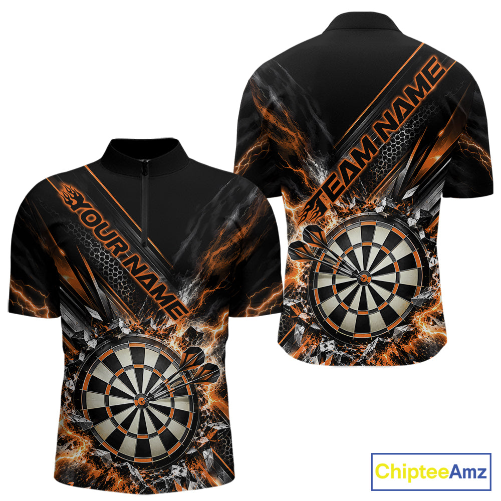 Custom Orange Lightning Dart Impact Dart Tournament Men Quarter Zip Shirt, Dart Jersey IPHW12566
