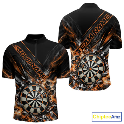 Custom Orange Lightning Dart Impact Dart Tournament Men Quarter Zip Shirt, Dart Jersey IPHW12566