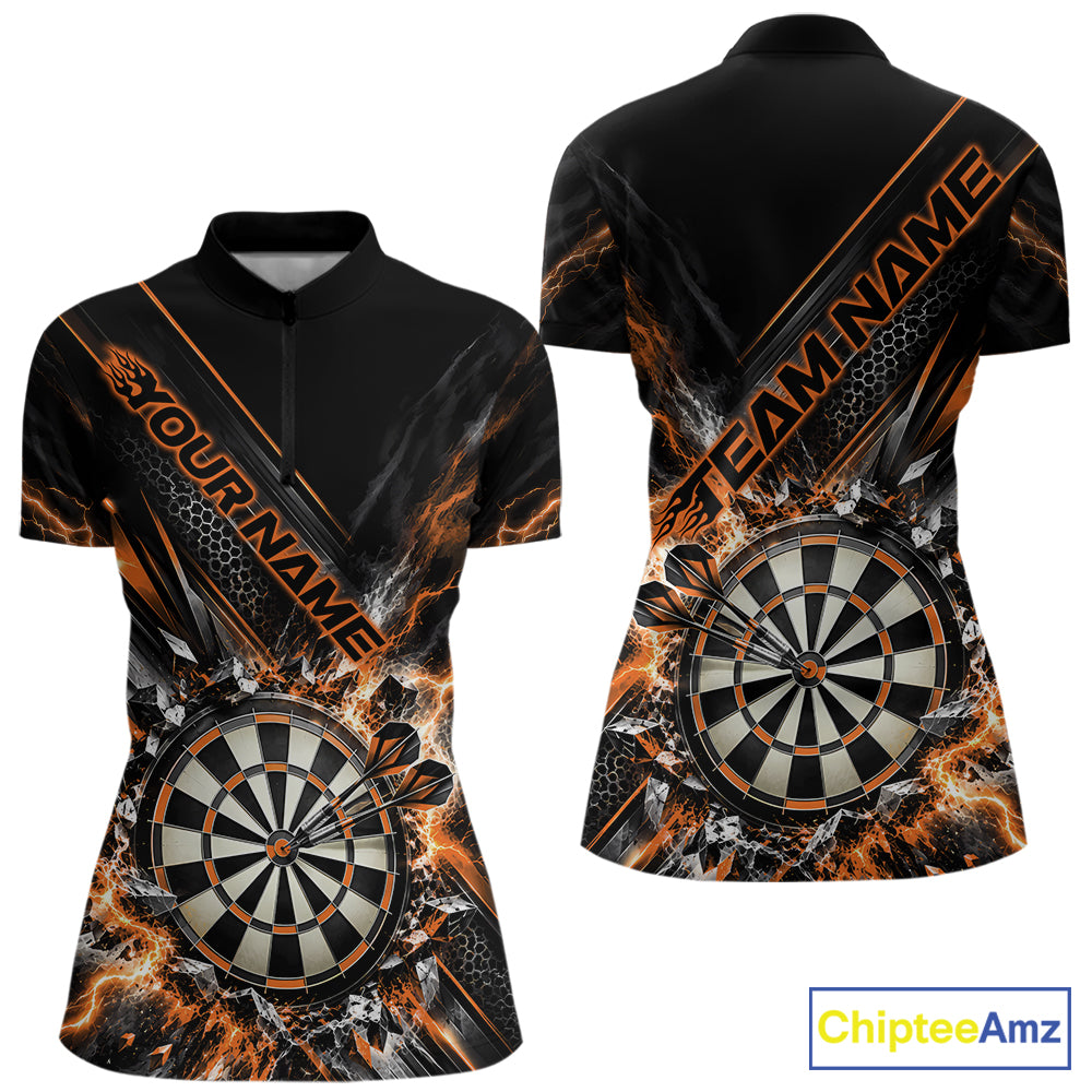 Custom Orange Lightning Dart Impact Dart Tournament Women Quarter-Zip Shirt, Dart Jersey IPHW12566