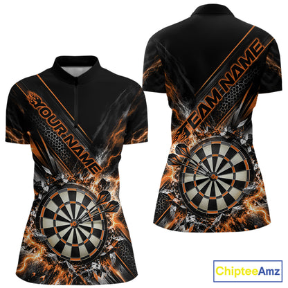Custom Orange Lightning Dart Impact Dart Tournament Women Quarter-Zip Shirt, Dart Jersey IPHW12566