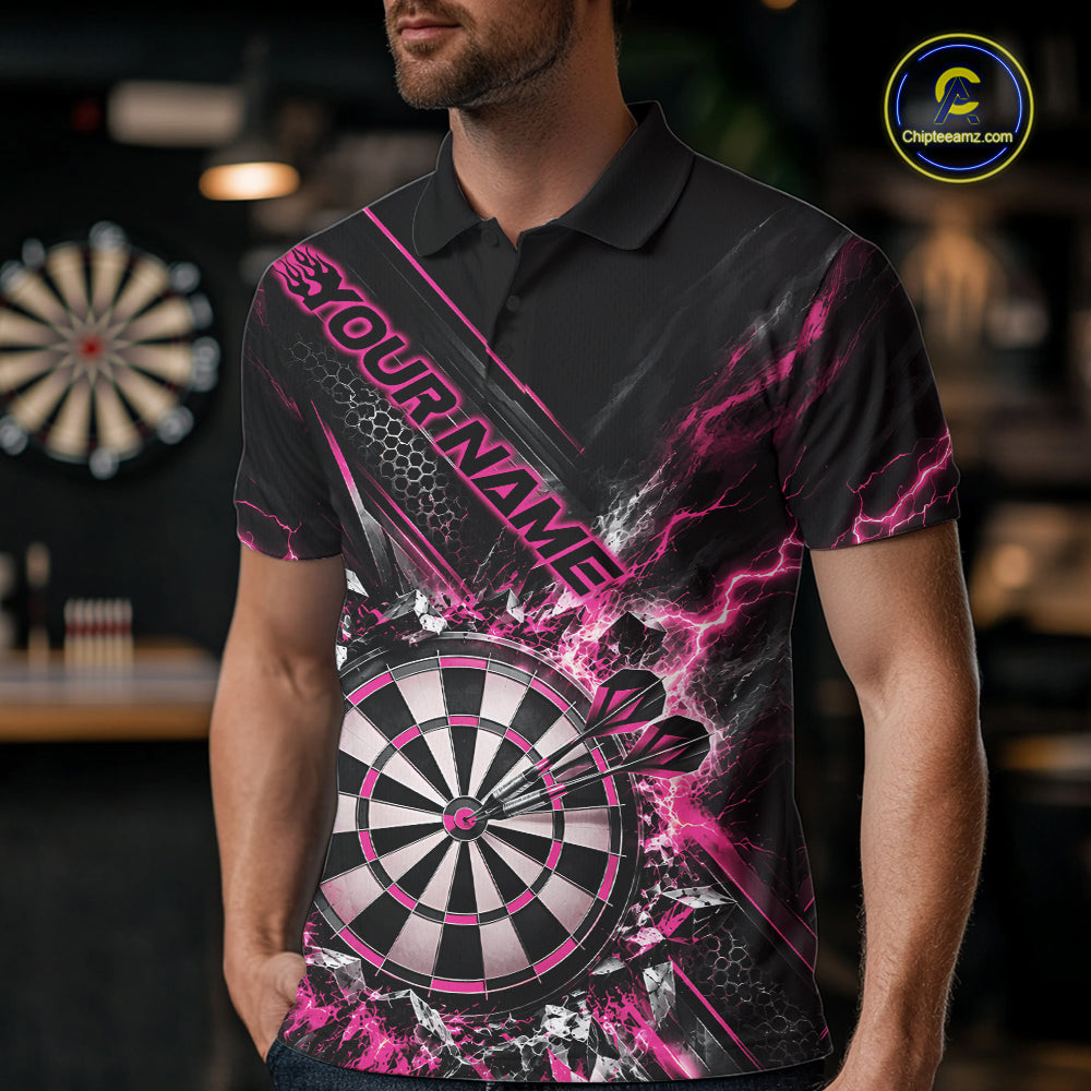 Custom Pink Lightning Dart Impact Dart Tournament Men Polo Shirt, Dart Jersey IPHW12567