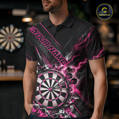 Custom Pink Lightning Dart Impact Dart Tournament Men Polo Shirt, Dart Jersey IPHW12567