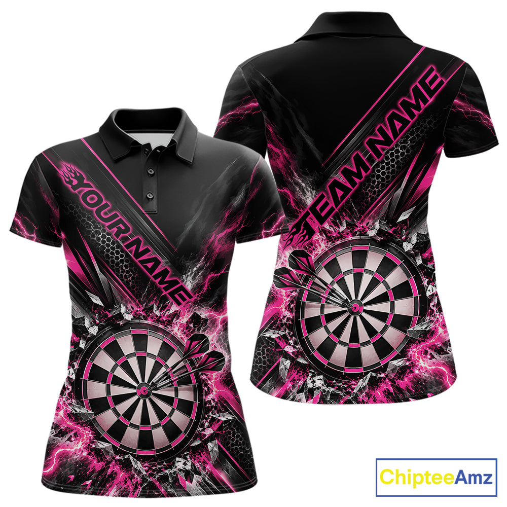 Custom Pink Lightning Dart Impact Dart Tournament Women Polo Shirt, Dart Jersey IPHW12567