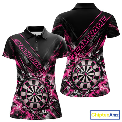 Custom Pink Lightning Dart Impact Dart Tournament Women Polo Shirt, Dart Jersey IPHW12567