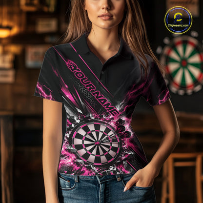 Custom Pink Lightning Dart Impact Dart Tournament Women Polo Shirt, Dart Jersey IPHW12567