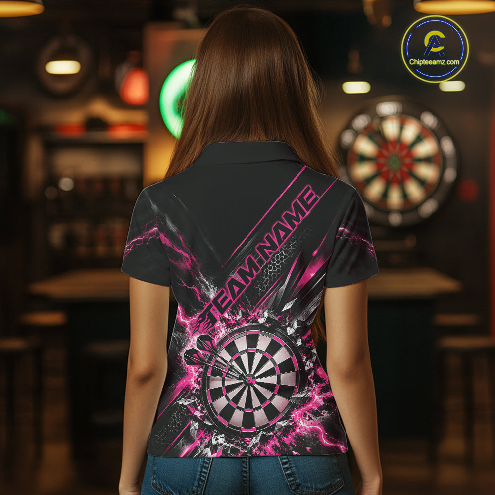 Custom Pink Lightning Dart Impact Dart Tournament Women Polo Shirt, Dart Jersey IPHW12567