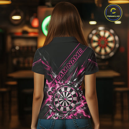 Custom Pink Lightning Dart Impact Dart Tournament Women Polo Shirt, Dart Jersey IPHW12567