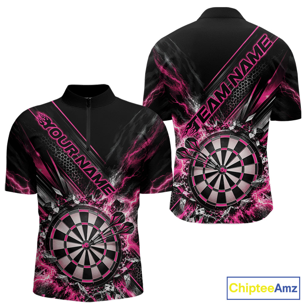 Custom Pink Lightning Dart Impact Dart Tournament Men Quarter Zip Shirt, Dart Jersey IPHW12567
