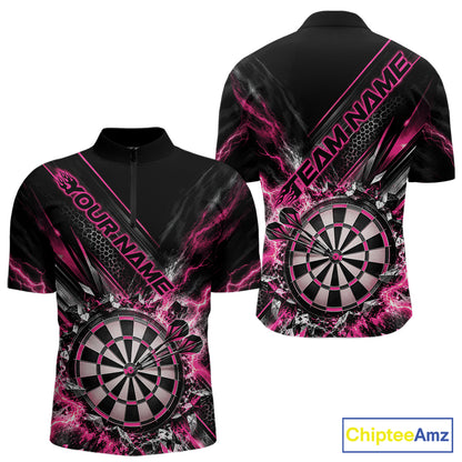 Custom Pink Lightning Dart Impact Dart Tournament Men Quarter Zip Shirt, Dart Jersey IPHW12567