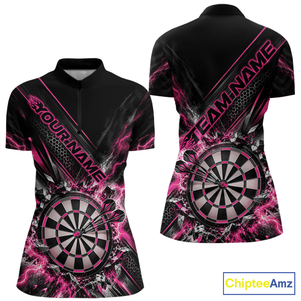 Custom Pink Lightning Dart Impact Dart Tournament Women Quarter-Zip Shirt, Dart Jersey IPHW12567