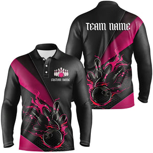 Black And Red Custom Flame Bowling Tournament Jerseys For Men, Bowling Team Shirts Bowler Outfit IPHW7924