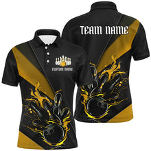 Load image into Gallery viewer, Black And Yellow Custom Flame Bowling Tournament Jerseys For Men, Bowling Team Shirts IPHW7925