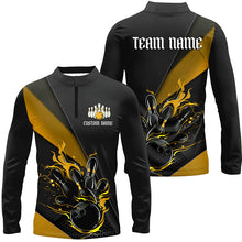 Load image into Gallery viewer, Black And Yellow Custom Flame Bowling Tournament Jerseys For Men, Bowling Team Shirts IPHW7925
