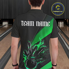 Load image into Gallery viewer, Black And Green Custom Flame Bowling Tournament Jerseys For Men, Bowling Team Shirts IPHW7926
