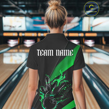 Load image into Gallery viewer, Black And Green Custom Flame Bowling Tournament Jerseys For Women, Bowling Team Shirts IPHW7926