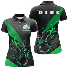 Load image into Gallery viewer, Black And Green Custom Flame Bowling Tournament Jerseys For Women, Bowling Team Shirts IPHW7926