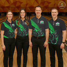 Load image into Gallery viewer, Black And Green Custom Flame Bowling Tournament Jerseys For Women, Bowling Team Shirts IPHW7926