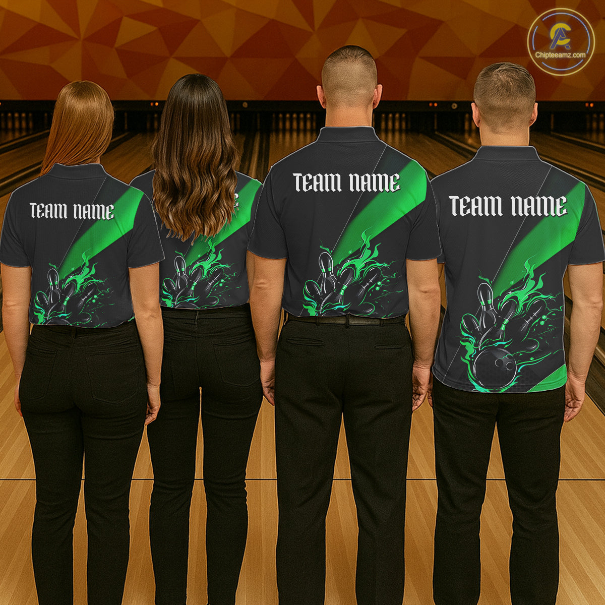 Black And Green Custom Flame Bowling Tournament Jerseys For Men, Bowling Team Shirts IPHW7926