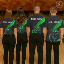 Load image into Gallery viewer, Black And Green Custom Flame Bowling Tournament Jerseys For Women, Bowling Team Shirts IPHW7926