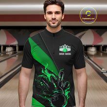 Load image into Gallery viewer, Black And Green Custom Flame Bowling Tournament Jerseys For Men, Bowling Team Shirts IPHW7926