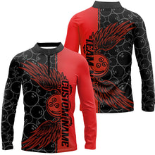 Load image into Gallery viewer, Black And Blue Custom Bowling Ball And Wings Bowling Shirts For Men, Bowling Team Uniform IPHW7927