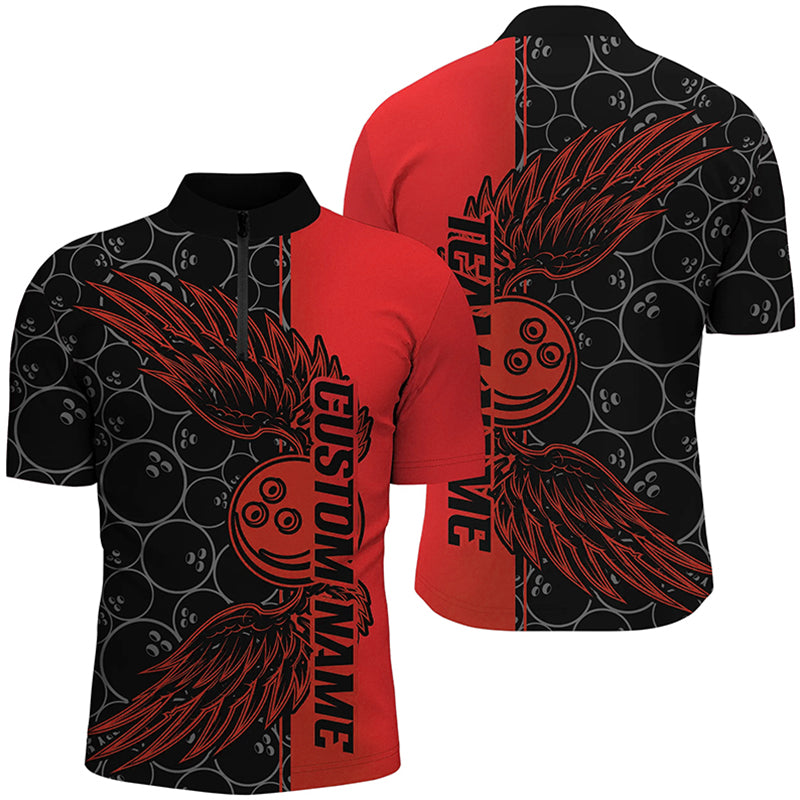 Black And Blue Custom Bowling Ball And Wings Bowling Shirts For Men, Bowling Team Uniform IPHW7927