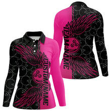 Load image into Gallery viewer, Black And Pink Custom Bowling Ball And Wings Bowling Shirts For Women, Bowling Team Uniform IPHW7928