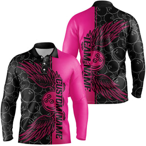 Black And Pink Custom Bowling Ball And Wings Bowling Shirts For Men, Bowling Team Uniform IPHW7928