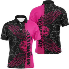 Load image into Gallery viewer, Black And Pink Custom Bowling Ball And Wings Bowling Shirts For Men, Bowling Team Uniform IPHW7928