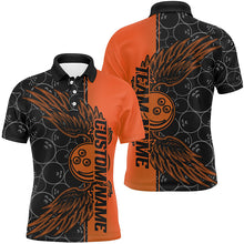Load image into Gallery viewer, Black And Orange Custom Bowling Ball And Wings Bowling Shirts For Men, Bowling Team Uniform IPHW7930